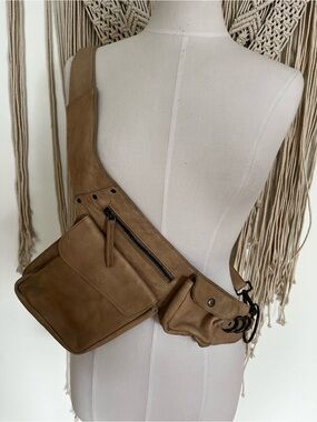 Free People tan leather sling belt bag